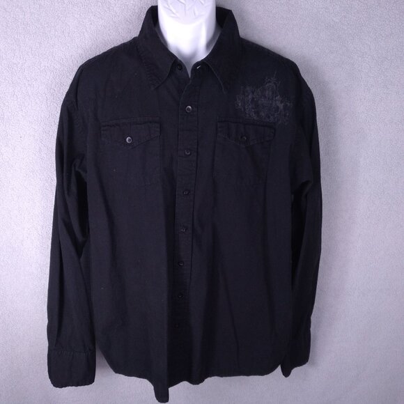 Carbon Black Men’s Button-Up Shirt XXL Black Crest Design 2000s Streetwear Y2K - Picture 1 of 15